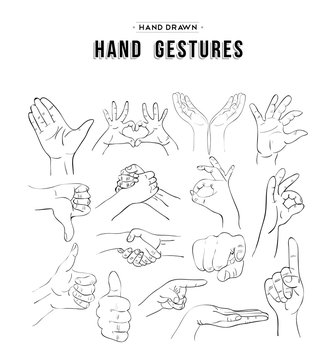 Set of handmade hand gesture icon elements
