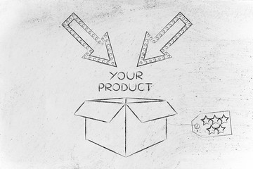 packaging with label, arrows and text "Your product"