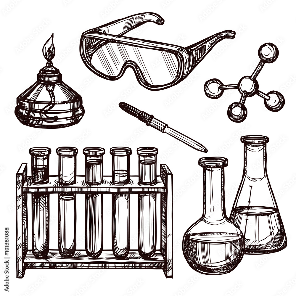 Canvas Prints Chemistry Tools Hand Drawn Set 