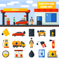Fototapeta na wymiar Gas petrol station icons collection banner