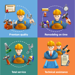 Remodeling service 4 flat icons square 