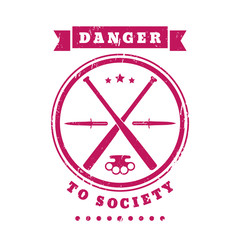 Danger to Society emblem, t-shirt print design over white, vector illustration