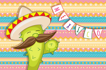 Funny animated cactus in sombrero.