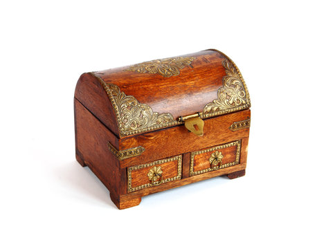 Closeup photo of a beautiful vintage jewelry box on white