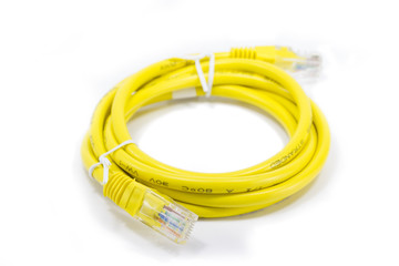yellow network cable isolated on white background