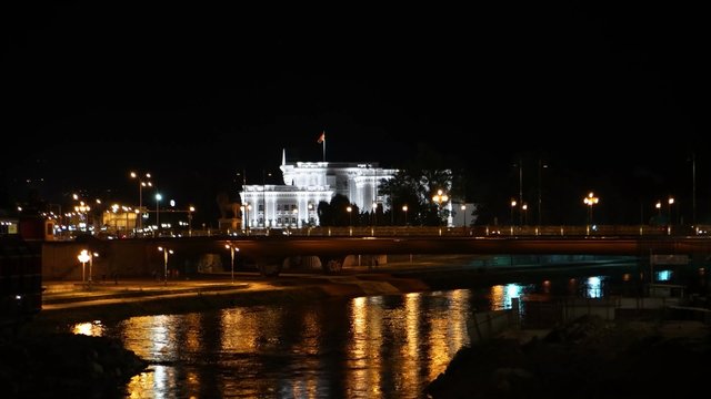 Government building and Vardar River at Skopje Macedonia
