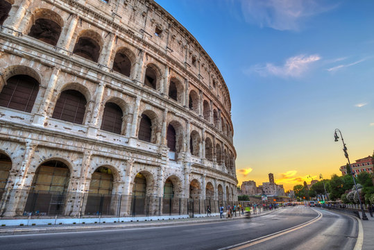 sunset at Colosseum , Rome , Italy