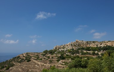 Fototapeta na wymiar Maltese landscape, Malta, Landscape Countryside Scenery In Malta, cultivated fields in Malta,panoramic view