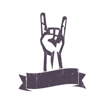 rock sign, hand-horn, popular rock-concert gesture isolated over white, vector illustration