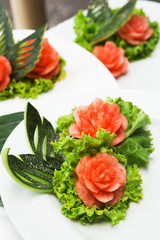 Fruit carvings on the buffet table