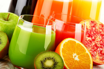 Glasses of assorted fruit juice. Detox diet