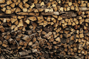 A large stack of wood