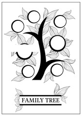 Vector family tree design with frames and autumn leafs. Place for text. 