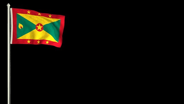 Grenadian flag waving in the wind with PNG alpha channel for easy project implementation.