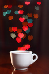 cup with hearts / white cup with steam in the form of hearts