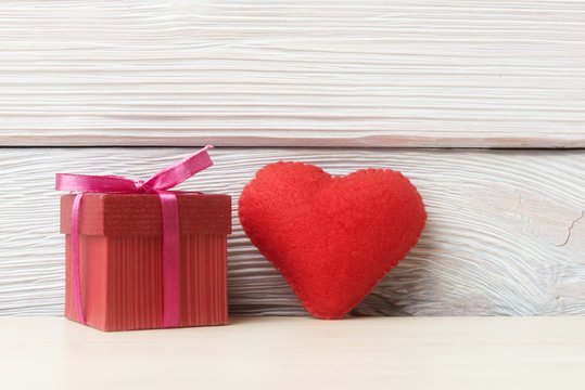 Red heart and gift box on Valentines day
