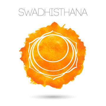 Vector isolated on white background illustration one of the seven chakras - Swadhisthana. Watercolor painted texture.