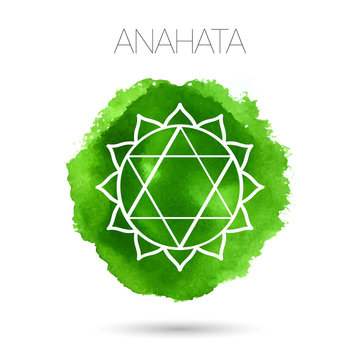 Vector isolated on white background illustration of one of the seven chakras - Anahata. Watercolor hand painted texture.
