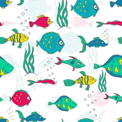 Stickers meubles Animaux marins Fond d& 39 illustration transparente motif lumineux avec différents poissons colorés