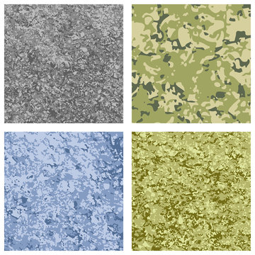 Set of four different color military texture background.
