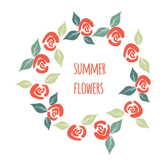 Greeting card with summer flowers roses and leaves