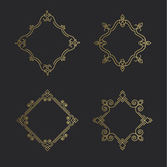 Set of outline emblems line frame.  Monogram design template. Ve