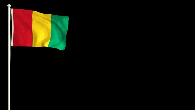 Guinean flag waving in the wind with PNG alpha channel for easy project implementation.