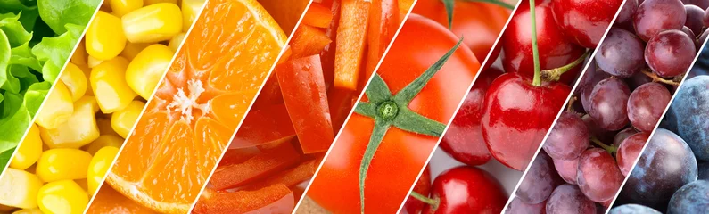 Crédence de cuisine en verre imprimé Légumes Background of fruits, berries and vegetables