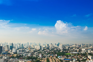 Naklejka na ściany i meble Bangkok Metropolis, aerial view over the biggest city in Thailan