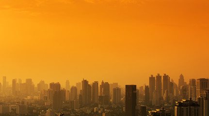 Fototapeta premium Aerial view of Bangkok at sunset