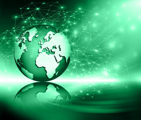 Best Internet Concept of global business. Globe, glowing lines on technological background. Electronics, Wi-Fi, rays, symbols Internet, television, mobile and satellite communications