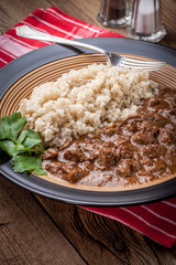 Cooked barley stew of pork.
