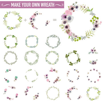 Vintage Flower Wreath Set - Watercolor Style