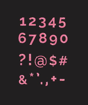 A set of stylized  sparkling pink glitter fancy digits numbers and symbols. Use to make your own text.