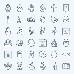 Fototapeta premium Line Happy Easter Holiday Icons Set