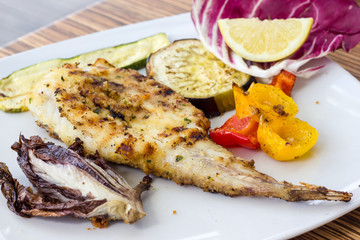 Grilled turbot with grilled vegetables