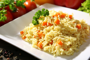 Dish of vegetarian rice closeup