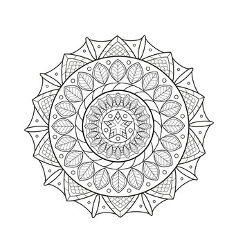 Mandala vector isolated on white, mandala vettoriale bianco e nero isolato su sfondo bianco da colorare