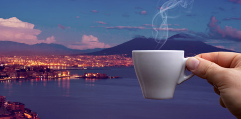 Espresso coffee cup over the Gulf of Naples