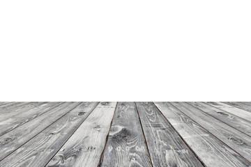 Empty top of wooden table or counter isolated on white backgroun