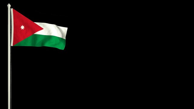 Jordanian flag waving in the wind with PNG alpha channel for easy project implementation.
