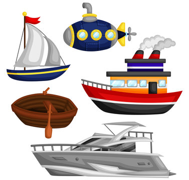 Sea and Water Transportation Vector Set