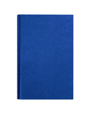 Blue hardcover book one single front cover upright vertical hardback textbook isolated on white...