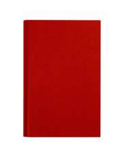 Red hardcover book one single front cover upright vertical hardback textbook isolated on white background photo