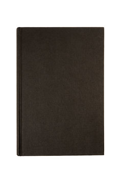 Black plain bible or hardcover book one single front cover upright vertical hardback textbook isolated on white background photo