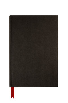 Black plain hardcover book textbook or bible front cover upright vertical one single isolated on white background photo