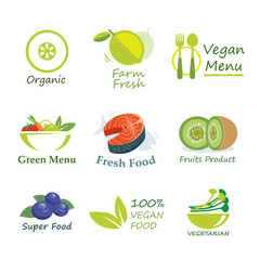 healthy organic food label flat design