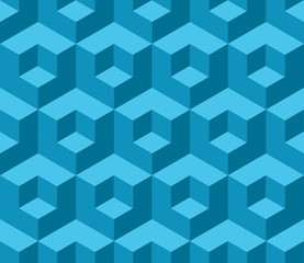 Blue cubic geometric seamless pattern