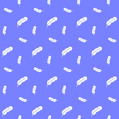 Paper feathers on a blue background, seamless pattern