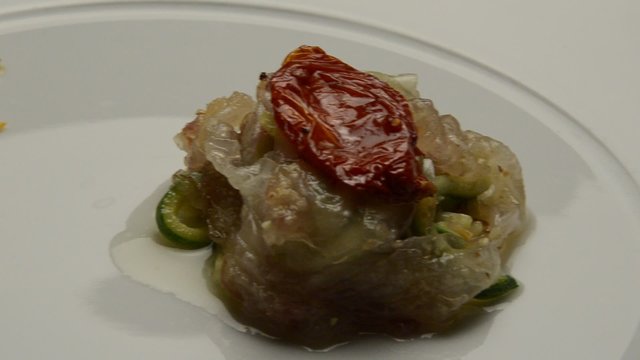 L&ecirc;rd ed Colonnata y cod Lardo di Colonnata and merluzzo Lard blanc ラルド・ディ・コロンナータ イタリア料理 